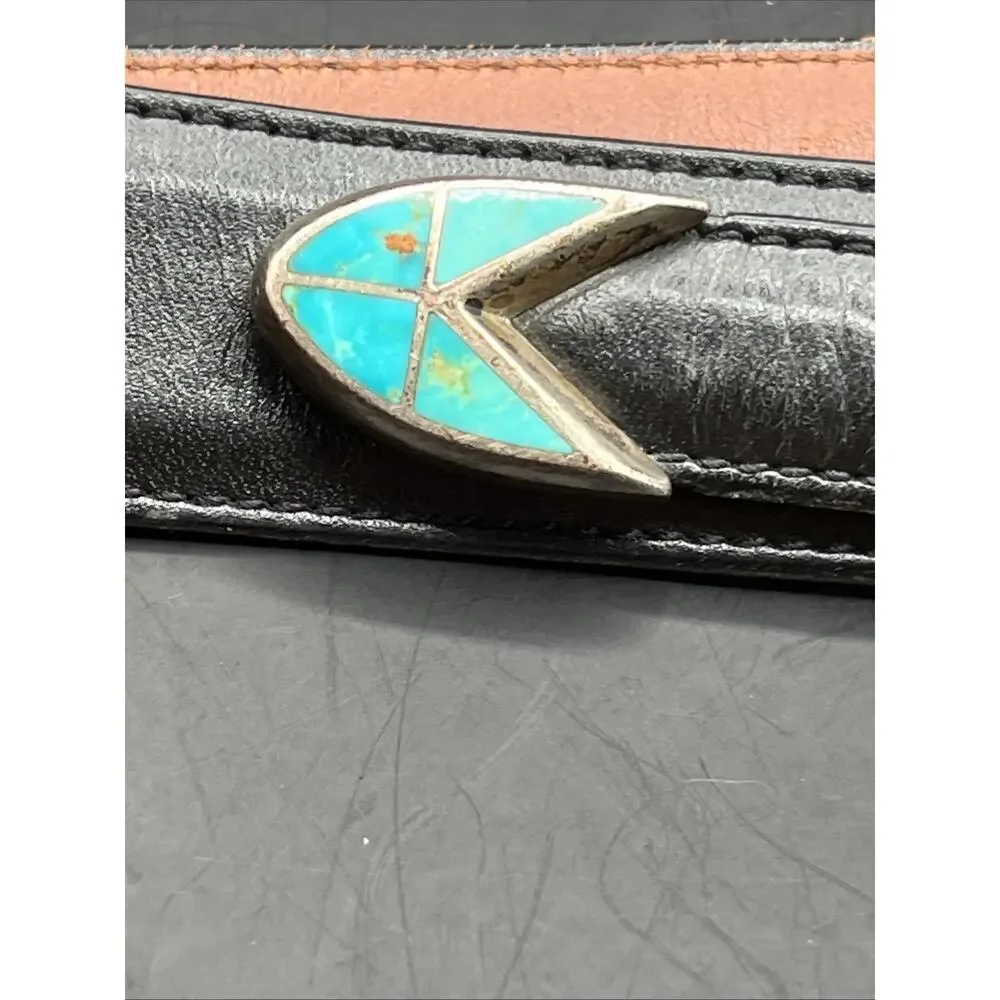 Douglas Magnus Heartline Santa Fe Turquoise Inlay Sterling Silver 925 Buckle 90s